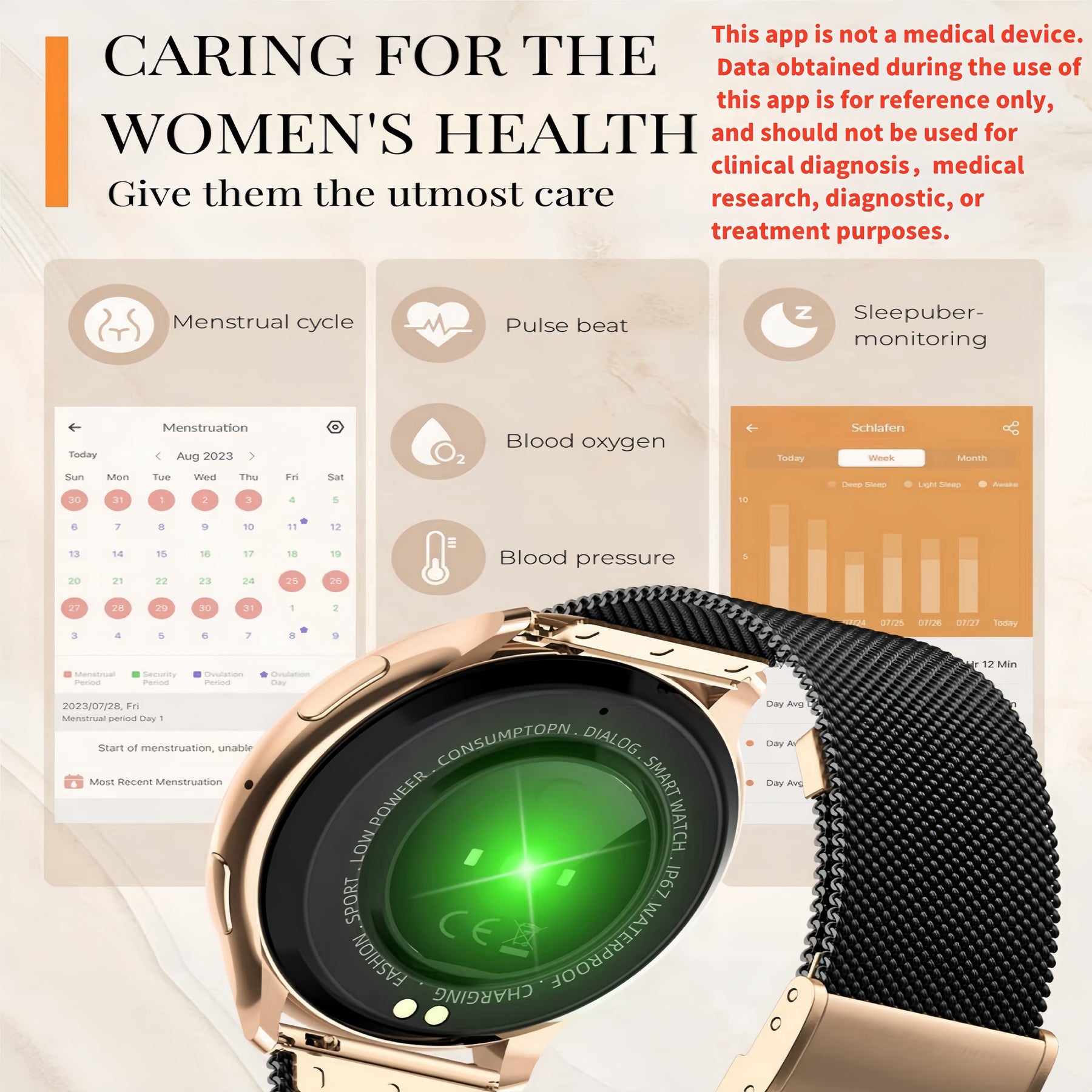 Little Meatball Women’s Smartwatch – Minimalist Style with Cycle Tracking and IP67 Water Resistance