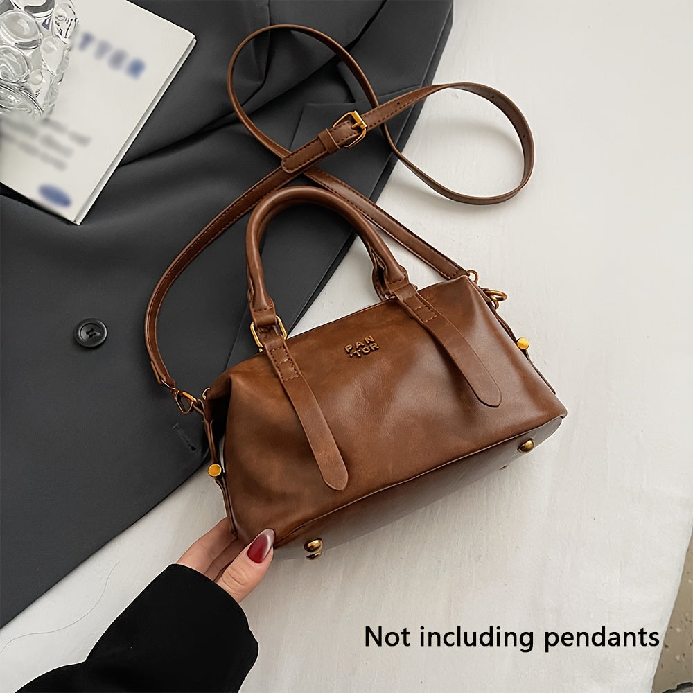 Retro Chic PU Shoulder Bag – Adjustable Strap & Geometric Style