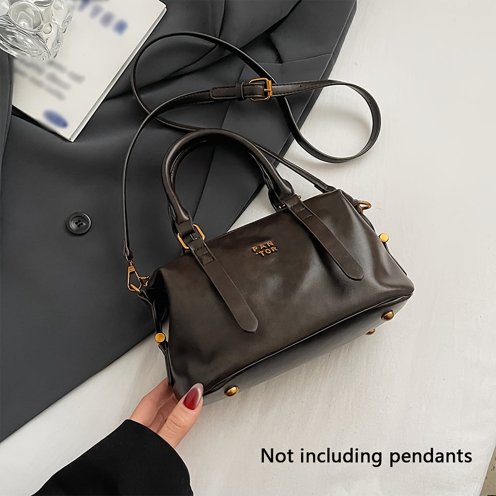 Retro Chic PU Shoulder Bag – Adjustable Strap & Geometric Style