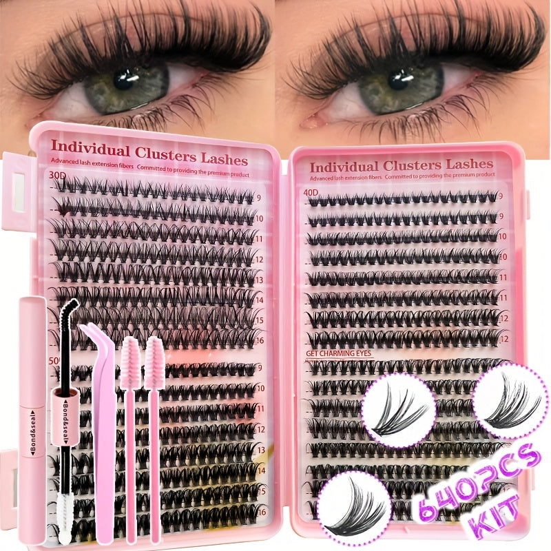 Complete Individual Clusters Lashes Kit – 640 Pieces, Easy Application