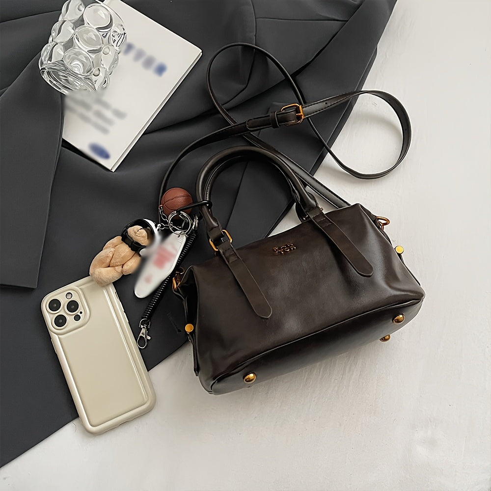 Retro Chic PU Shoulder Bag – Adjustable Strap & Geometric Style