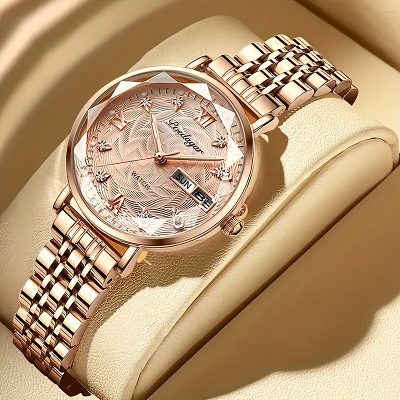 Elegant Women’s Quartz Watch – Luminous Hands, Water Resistant & Calendar