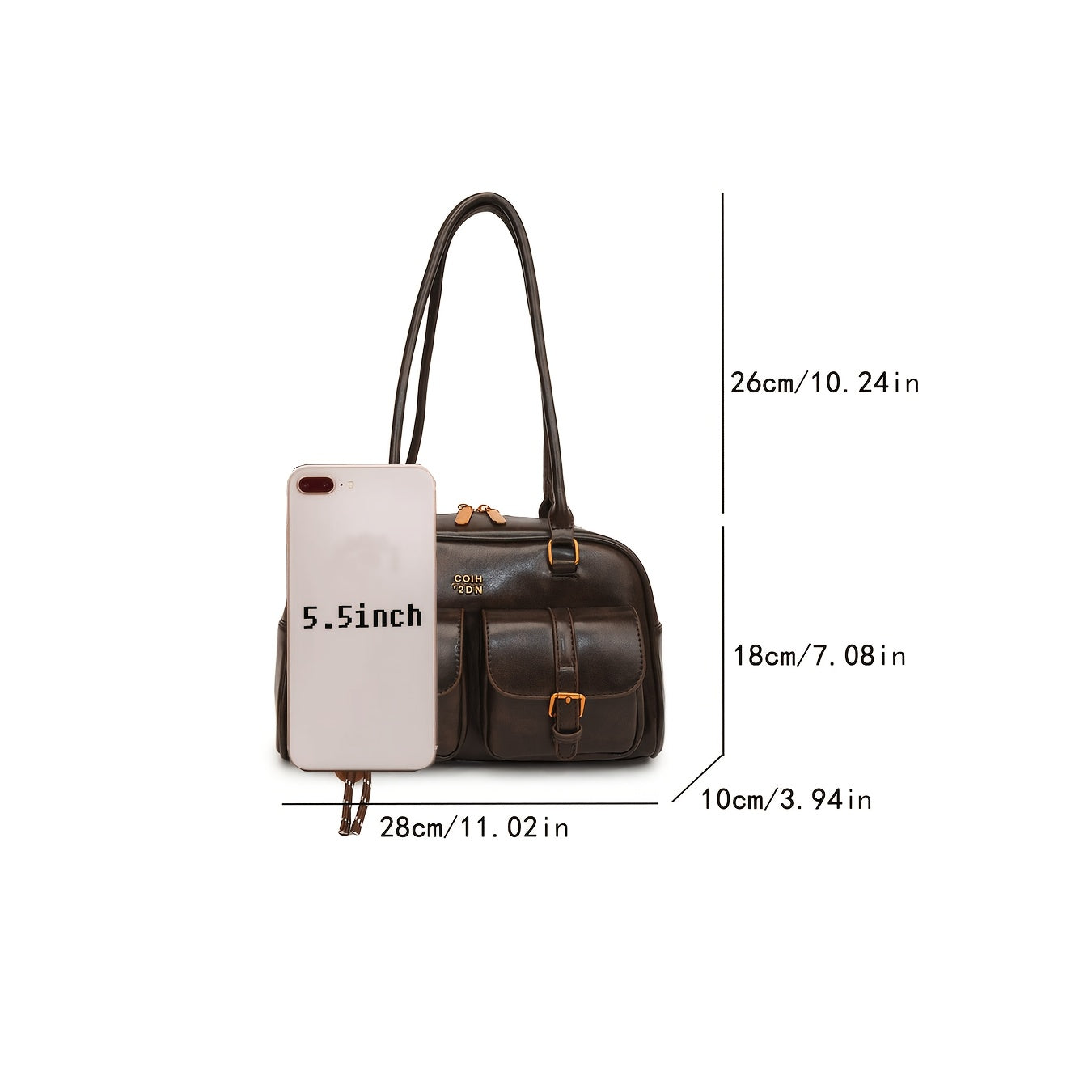 Elegant Coffee PU Shoulder Bag – Multi-Pocket Vintage Chic