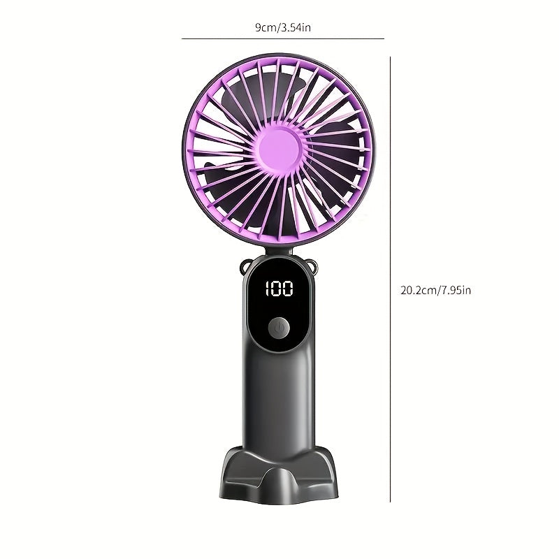Portable Rechargeable Mini Fan – 6 Speeds, LED Display & Foldable Base