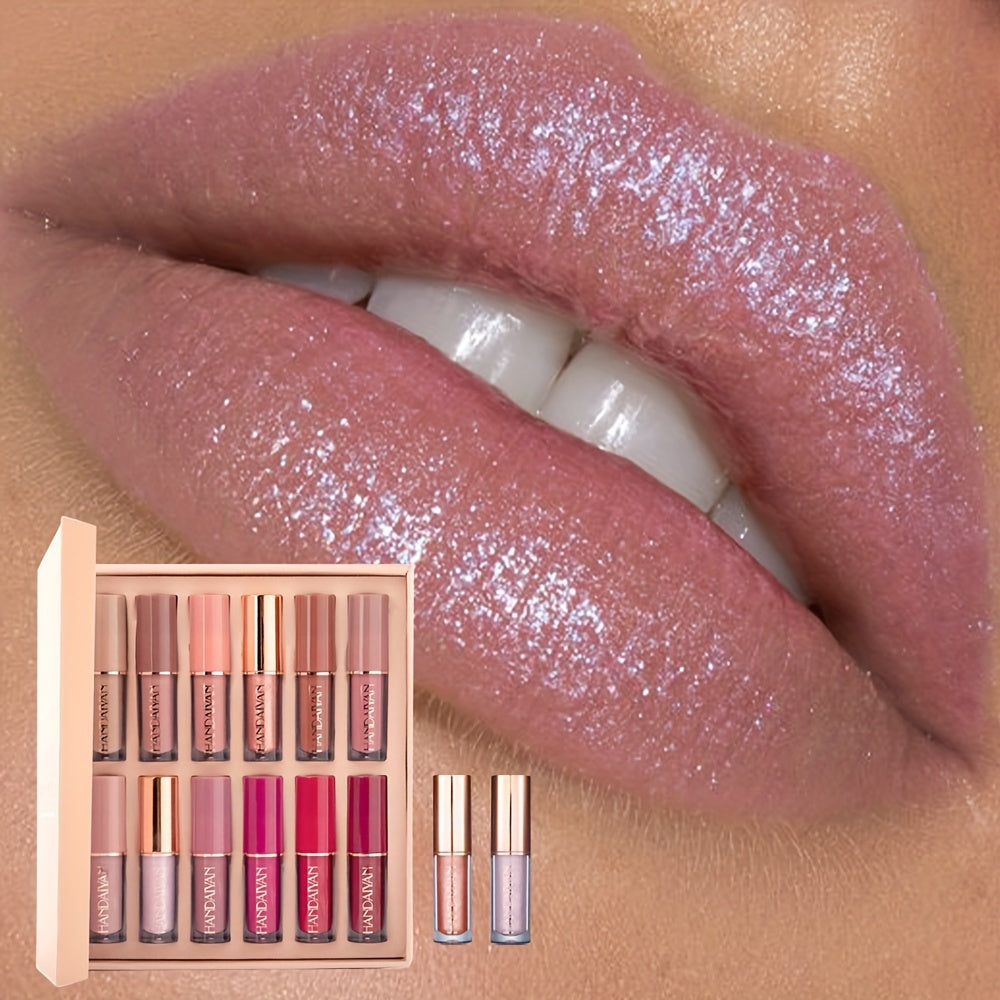12-Color Velvet Lip Gloss Set – Waterproof, Non-Sticky & Long-Lasting Shine