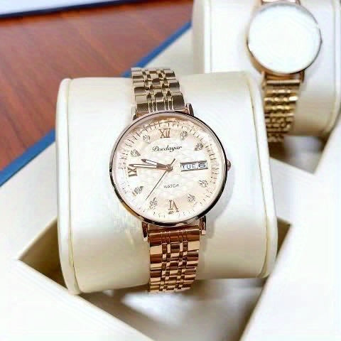 Elegant Women’s Quartz Watch – Luminous Hands, Water Resistant & Calendar