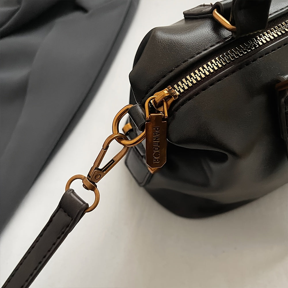 Retro Chic PU Shoulder Bag – Adjustable Strap & Geometric Style