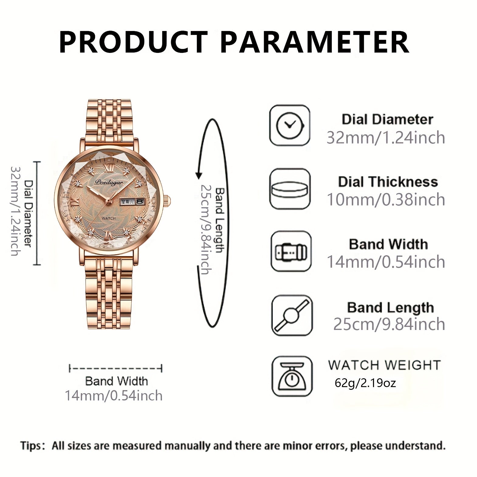 Elegant Women’s Quartz Watch – Luminous Hands, Water Resistant & Calendar