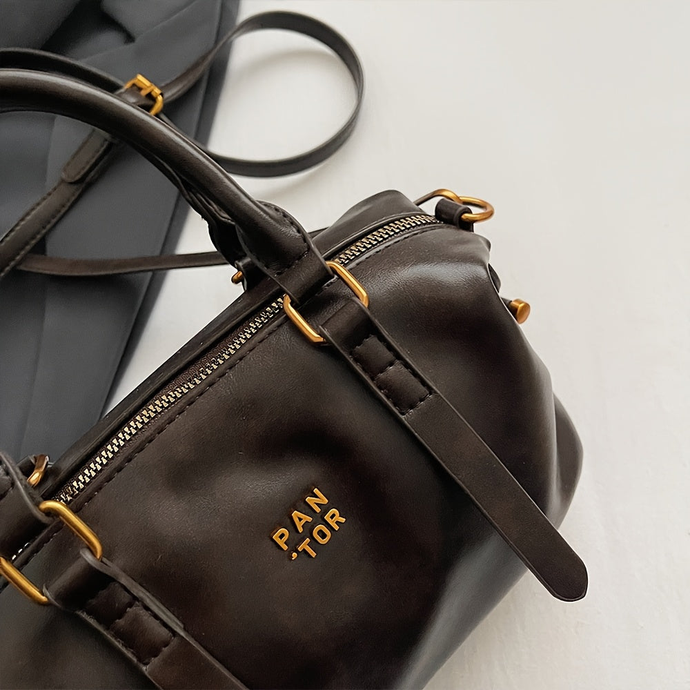 Retro Chic PU Shoulder Bag – Adjustable Strap & Geometric Style