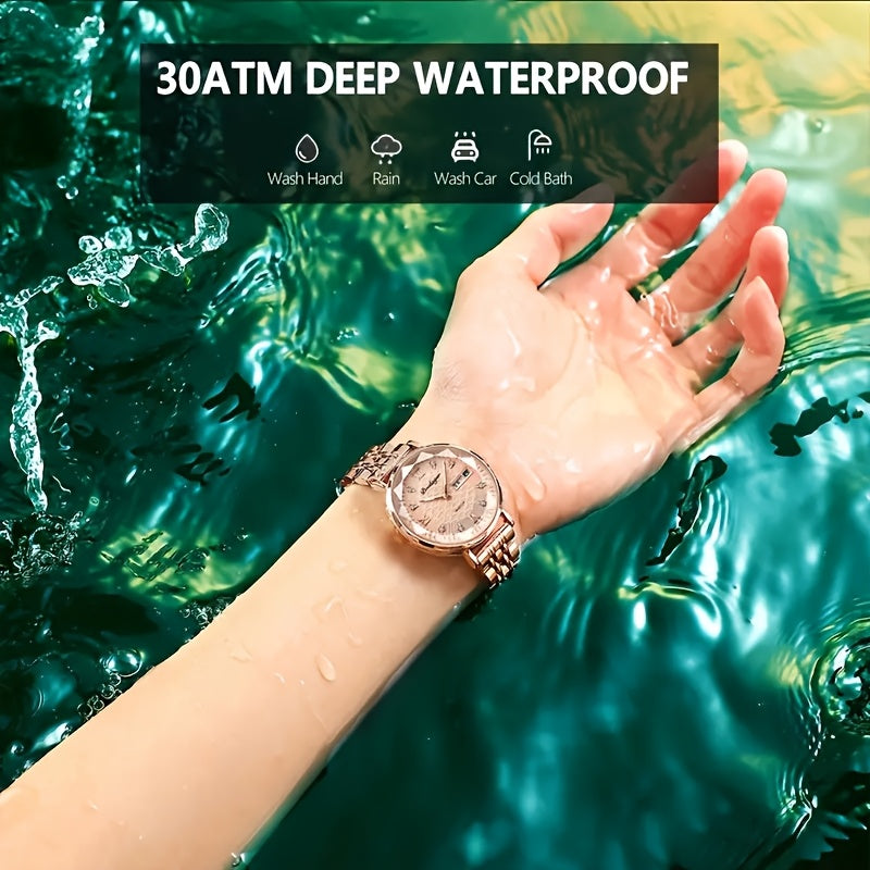 Elegant Women’s Quartz Watch – Luminous Hands, Water Resistant & Calendar