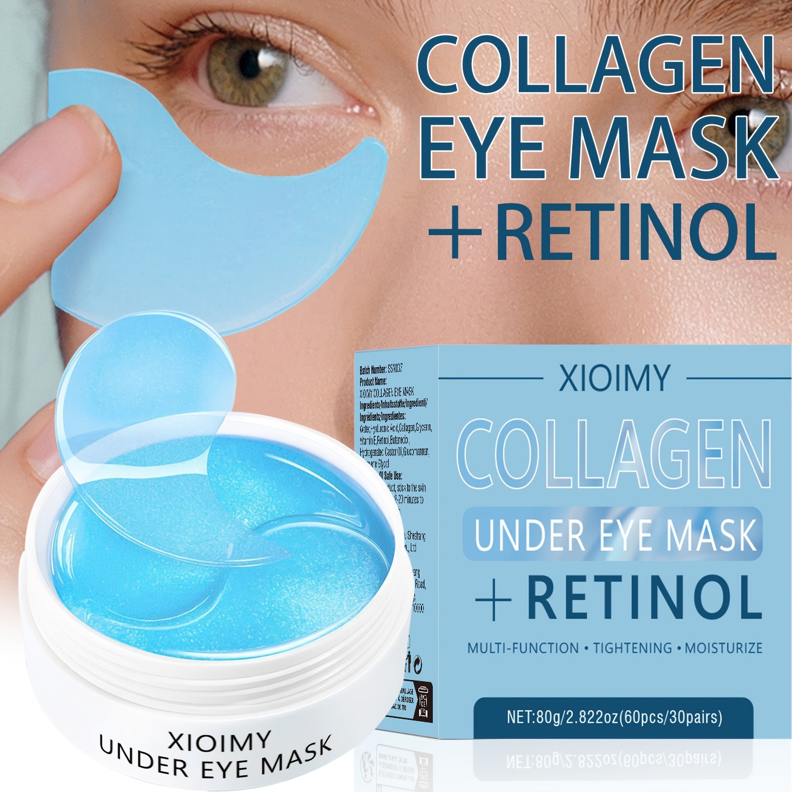 60-Pack Collagen & Retinol Eye Masks – Hydrating, Brightening & Anti-Aging Treatment