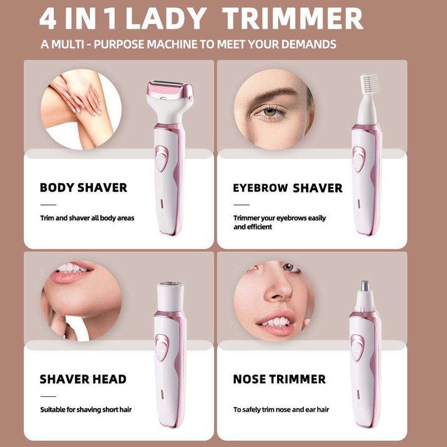 4-in-1 Rechargeable Women’s Shaver – Face, Body, Nose & Eyebrow Trimmer