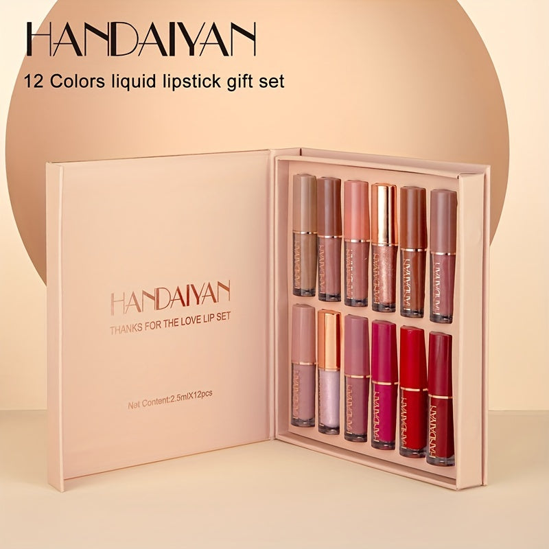 12-Color Velvet Lip Gloss Set – Waterproof, Non-Sticky & Long-Lasting Shine