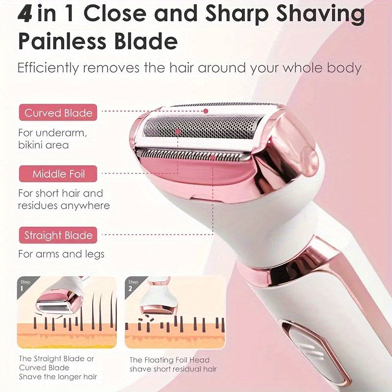 4-in-1 Rechargeable Women’s Shaver – Face, Body, Nose & Eyebrow Trimmer
