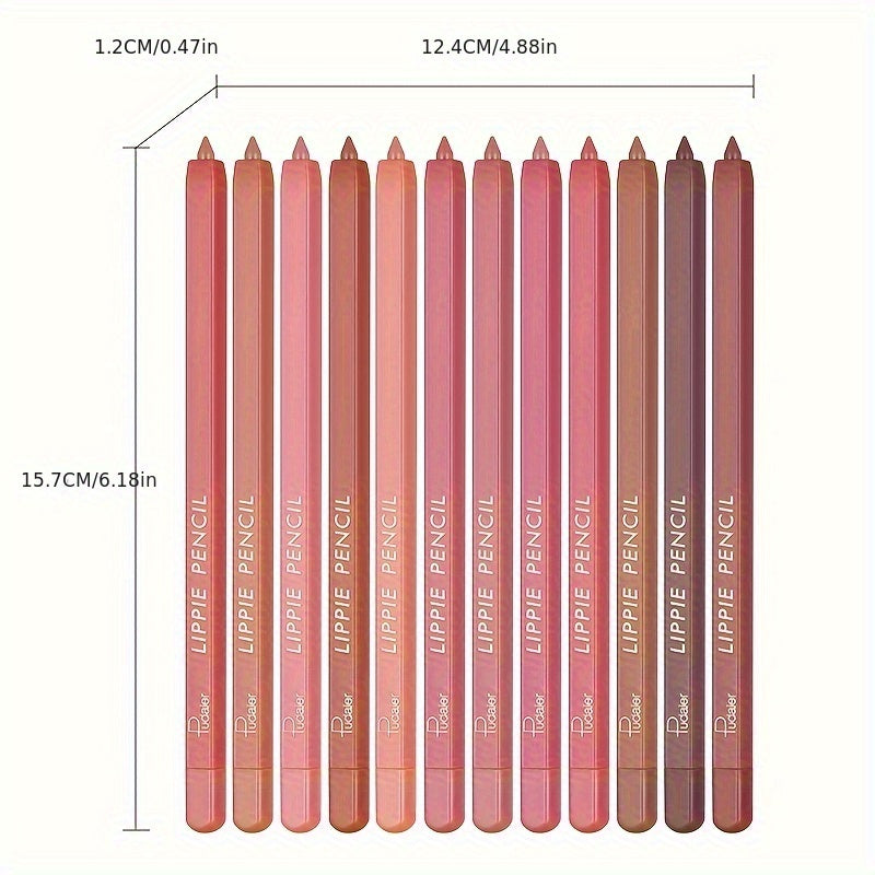 12-Color Waterproof Lip Liner Set – Long-Lasting & Smudge-Proof for Perfect Lips