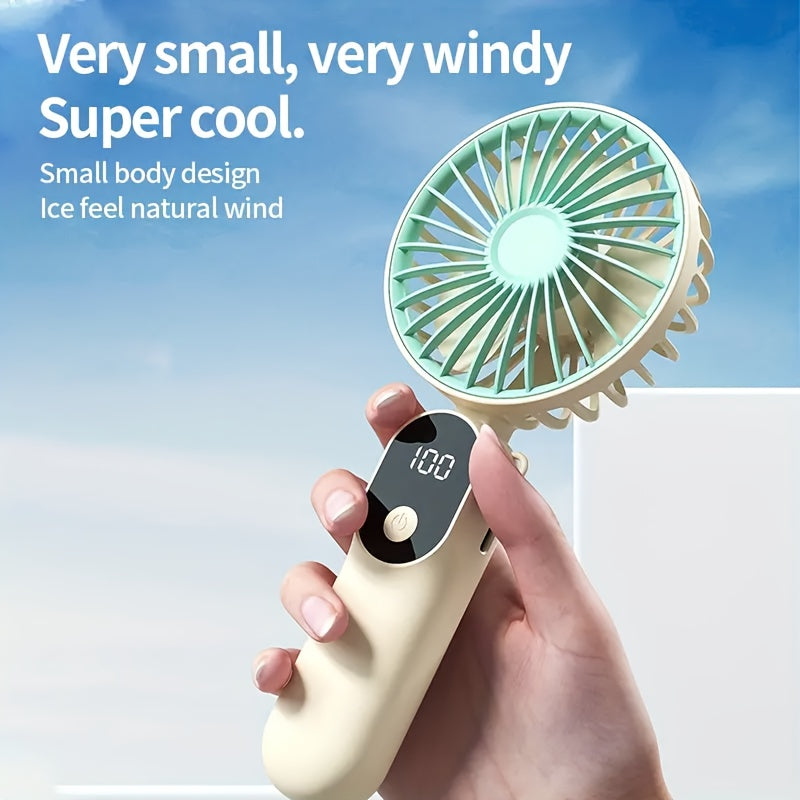 Portable Rechargeable Mini Fan – 6 Speeds, LED Display & Foldable Base