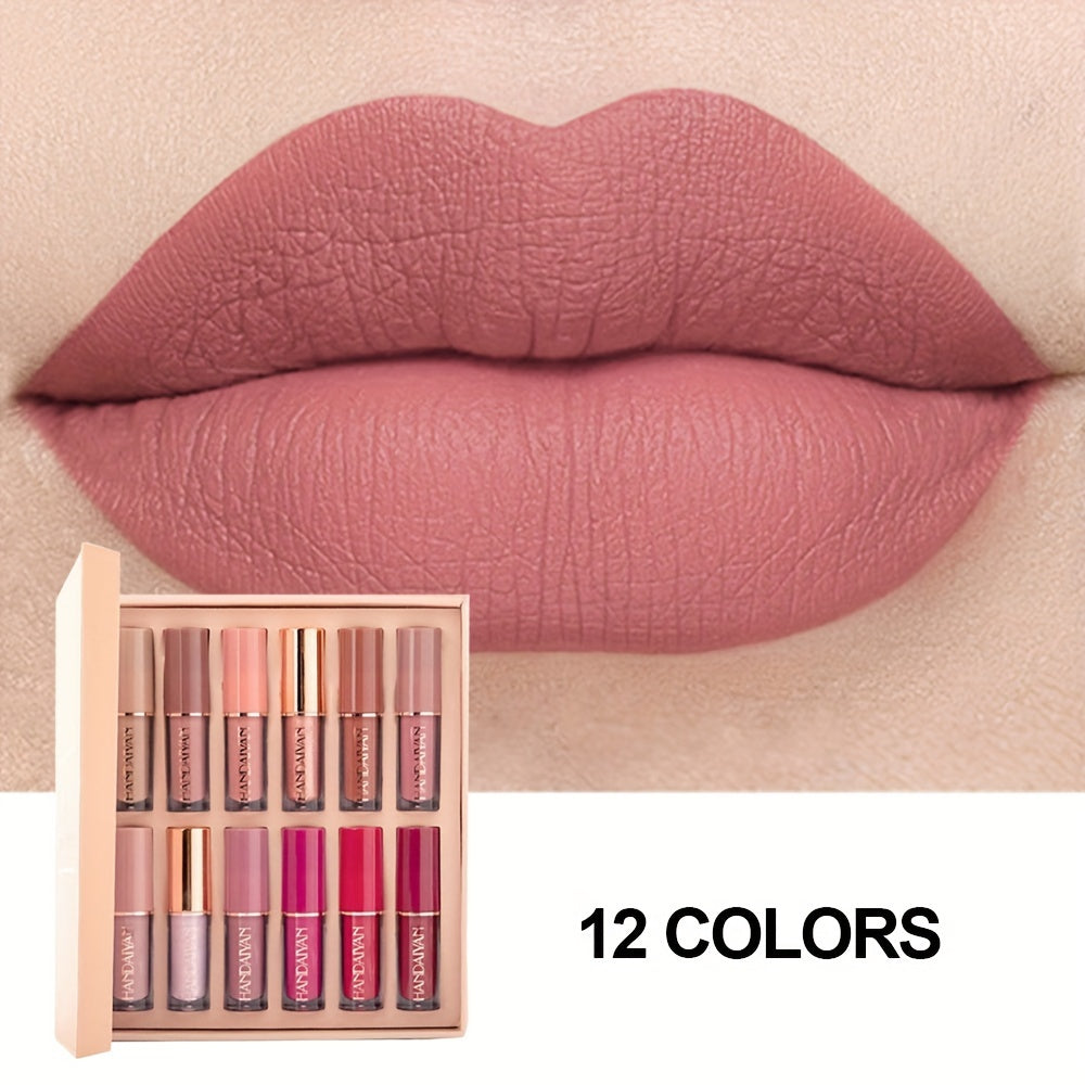 12-Color Velvet Lip Gloss Set – Waterproof, Non-Sticky & Long-Lasting Shine