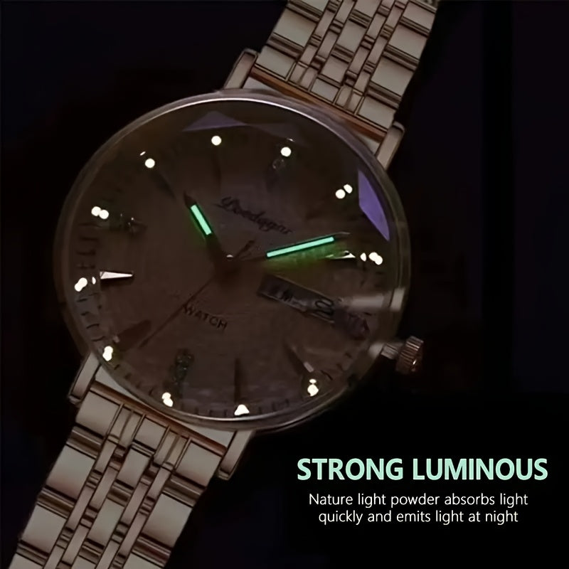 Elegant Women’s Quartz Watch – Luminous Hands, Water Resistant & Calendar