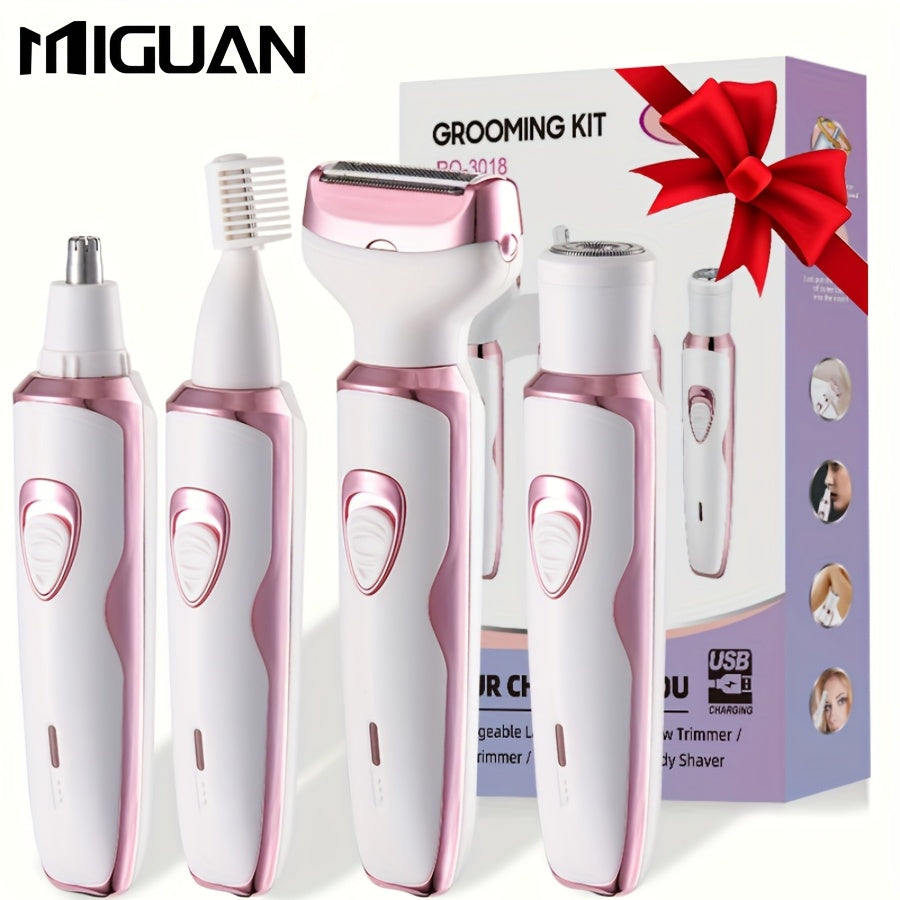 4-in-1 Rechargeable Women’s Shaver – Face, Body, Nose & Eyebrow Trimmer