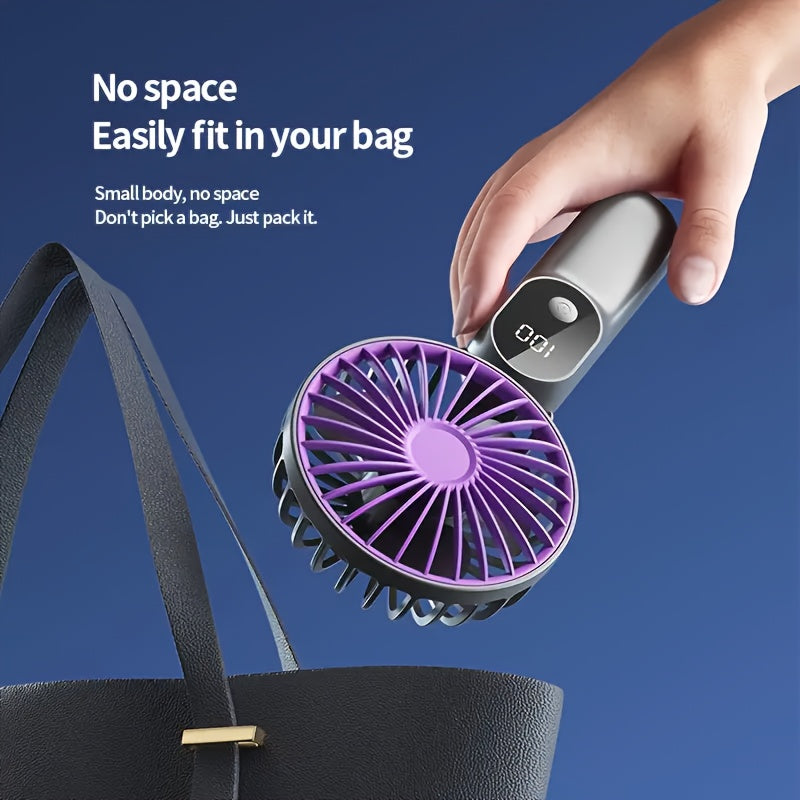 Portable Rechargeable Mini Fan – 6 Speeds, LED Display & Foldable Base