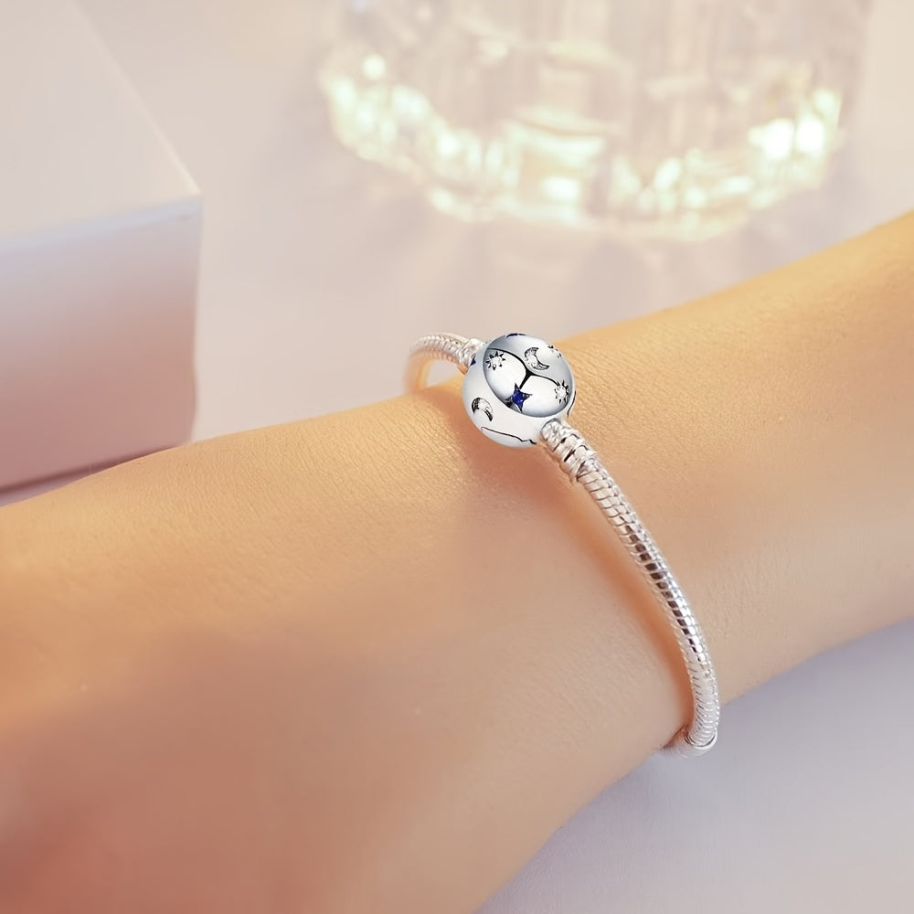 Elegant 925 Silver-Plated Moon & Stars Bracelet with Synthetic Zirconia