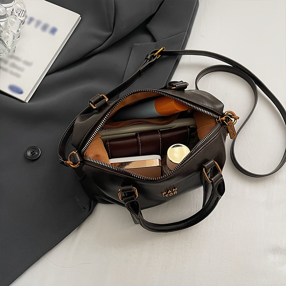 Retro Chic PU Shoulder Bag – Adjustable Strap & Geometric Style