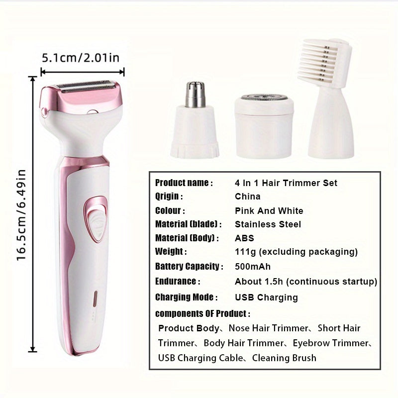 4-in-1 Rechargeable Women’s Shaver – Face, Body, Nose & Eyebrow Trimmer