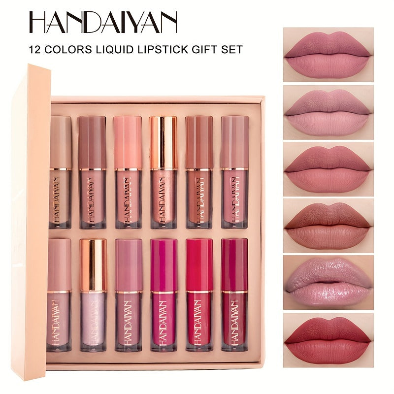 12-Color Velvet Lip Gloss Set – Waterproof, Non-Sticky & Long-Lasting Shine
