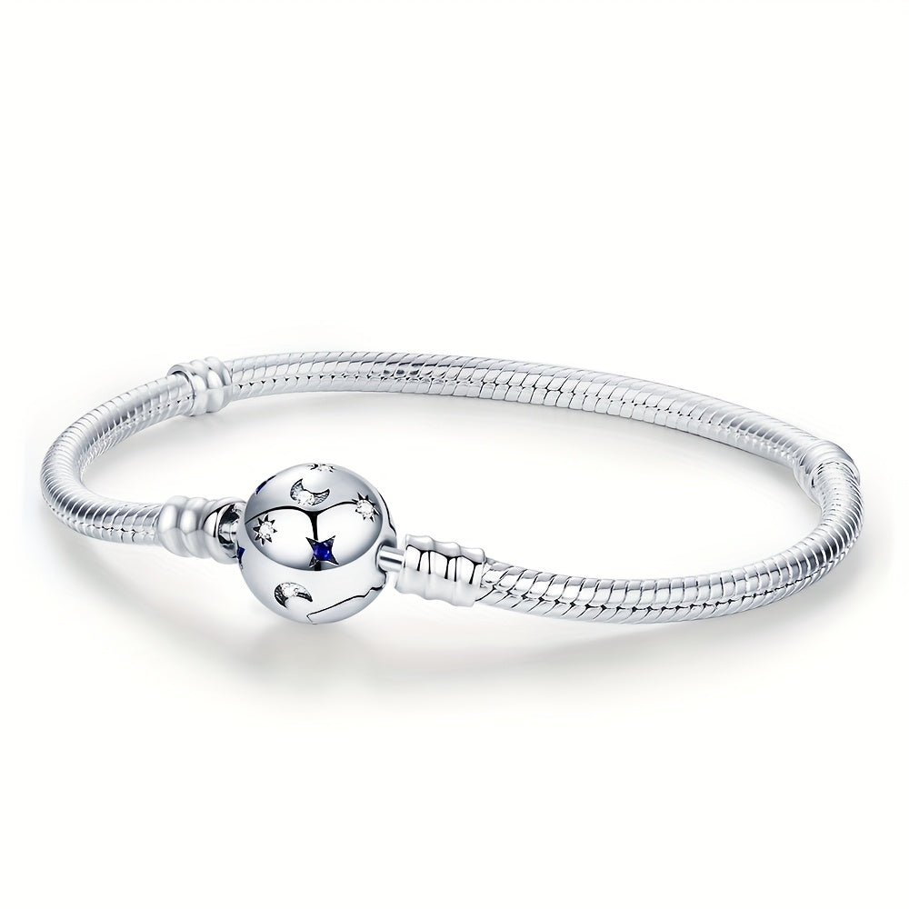Elegant 925 Silver-Plated Moon & Stars Bracelet with Synthetic Zirconia