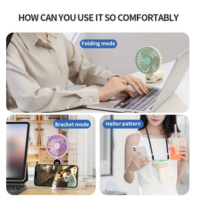 Portable Rechargeable Mini Fan – 6 Speeds, LED Display & Foldable Base