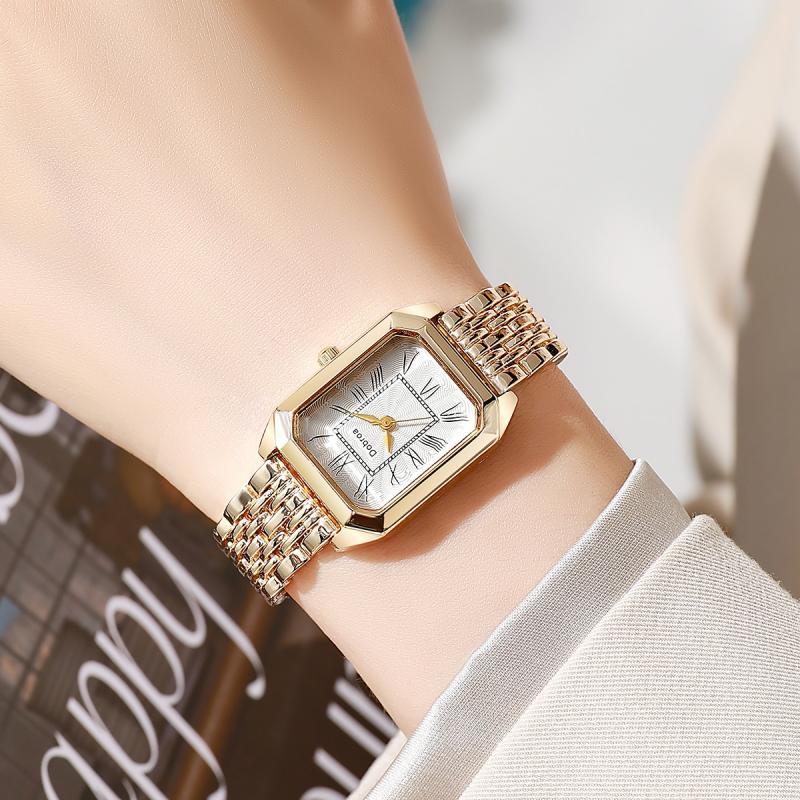 Dobroa Women'S Classic Square Quartz Watch - Hypoallergenic Stainless Steel & Golden-Tone Case, Roman Numeral Dial, Round Analog Display, Non-Rechargeable Battery, Elegant Timepiece, Everyday Timepiece, Minimalist Timepiece, Durable Timepiece
