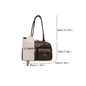 Elegant Coffee PU Shoulder Bag – Multi-Pocket Vintage Chic