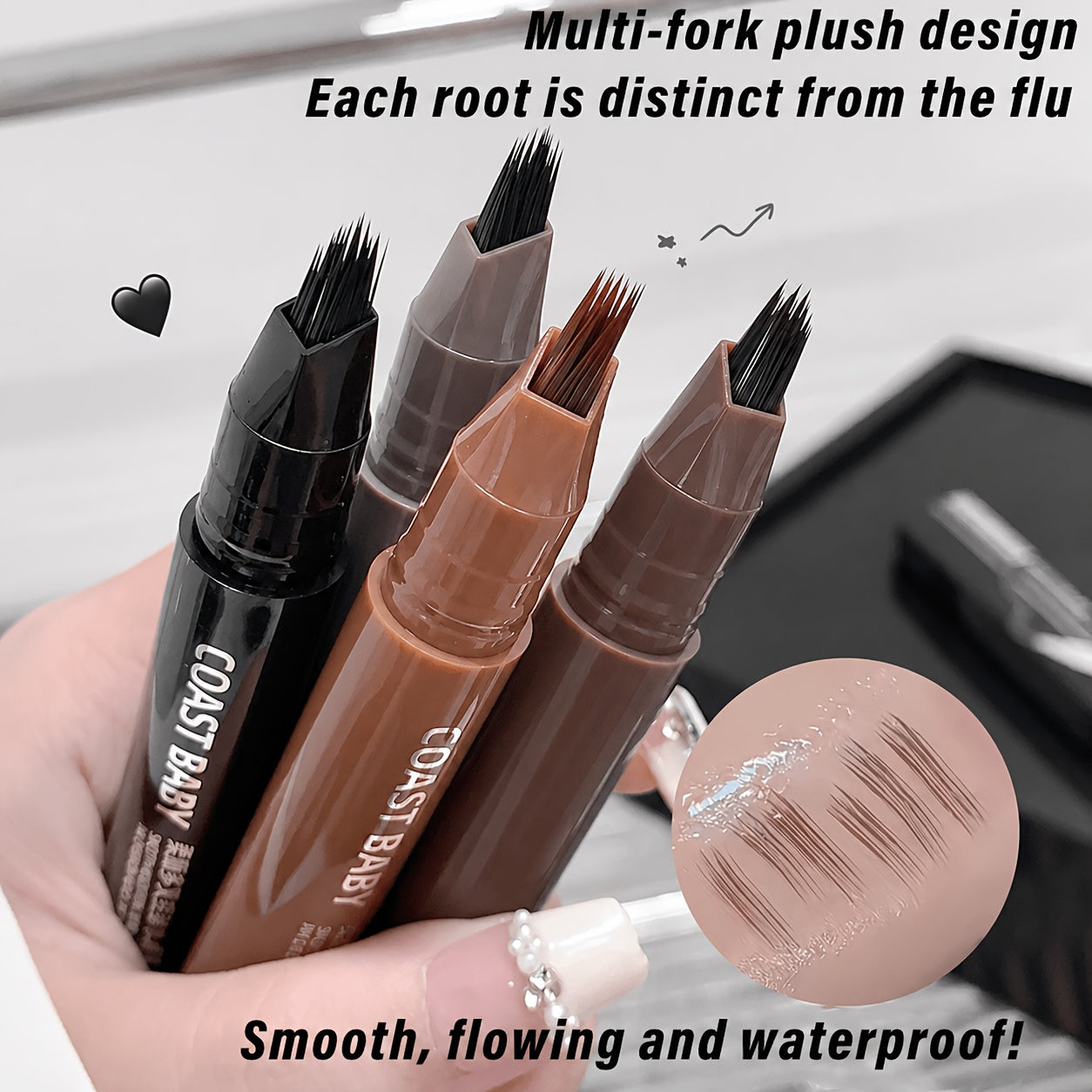 Dual-Effect Quick-Result Waterproof Eyebrow Pencil: Multi-branch Brush Head Design for Defining Each Eyebrow Hair with a Single Stroke + Precise Hairline Filling. Waterproof, Long-lasting Color That Resists Smudging. Three-dimensional Hair-like Flow