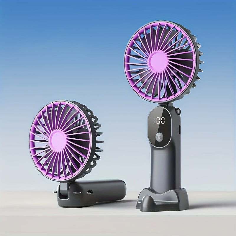 Portable Rechargeable Mini Fan – 6 Speeds, LED Display & Foldable Base