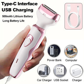 4-in-1 oplaadbare scheerapparaat voor vrouwen - Trimmer voor gezicht, lichaam, neus en wenkbrauwen