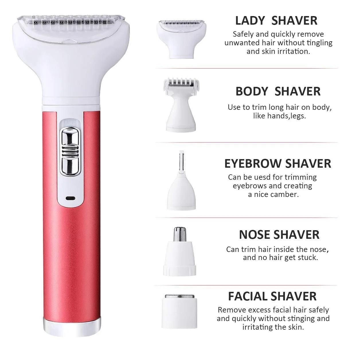 5-in-1 Waterproof Facial & Body Electric Epilator