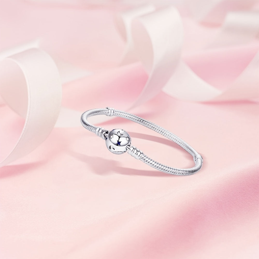 Elegant 925 Silver-Plated Moon & Stars Bracelet with Synthetic Zirconia