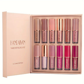 12-kleurige fluwelen lipglossset – waterdicht, niet-plakkerig en langdurige glans