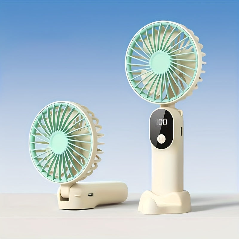 Portable Rechargeable Mini Fan – 6 Speeds, LED Display & Foldable Base