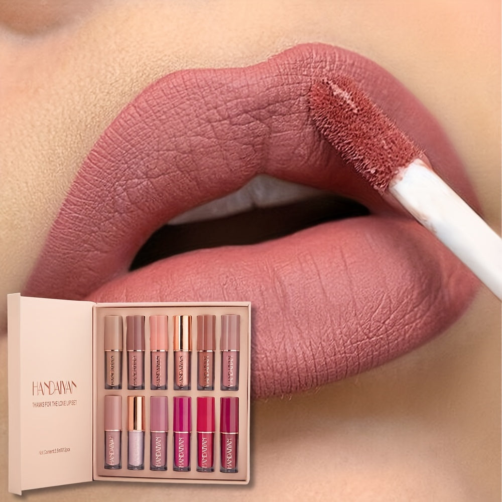 12-Color Velvet Lip Gloss Set – Waterproof, Non-Sticky & Long-Lasting Shine